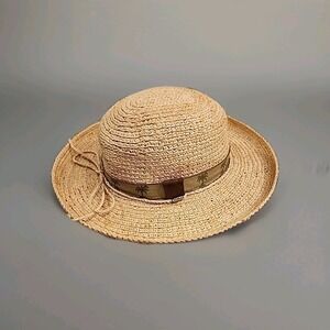 Scala Raffia Hat Natural Fiber Sun Straw Palm Palmetto Trees Coastal Grandma